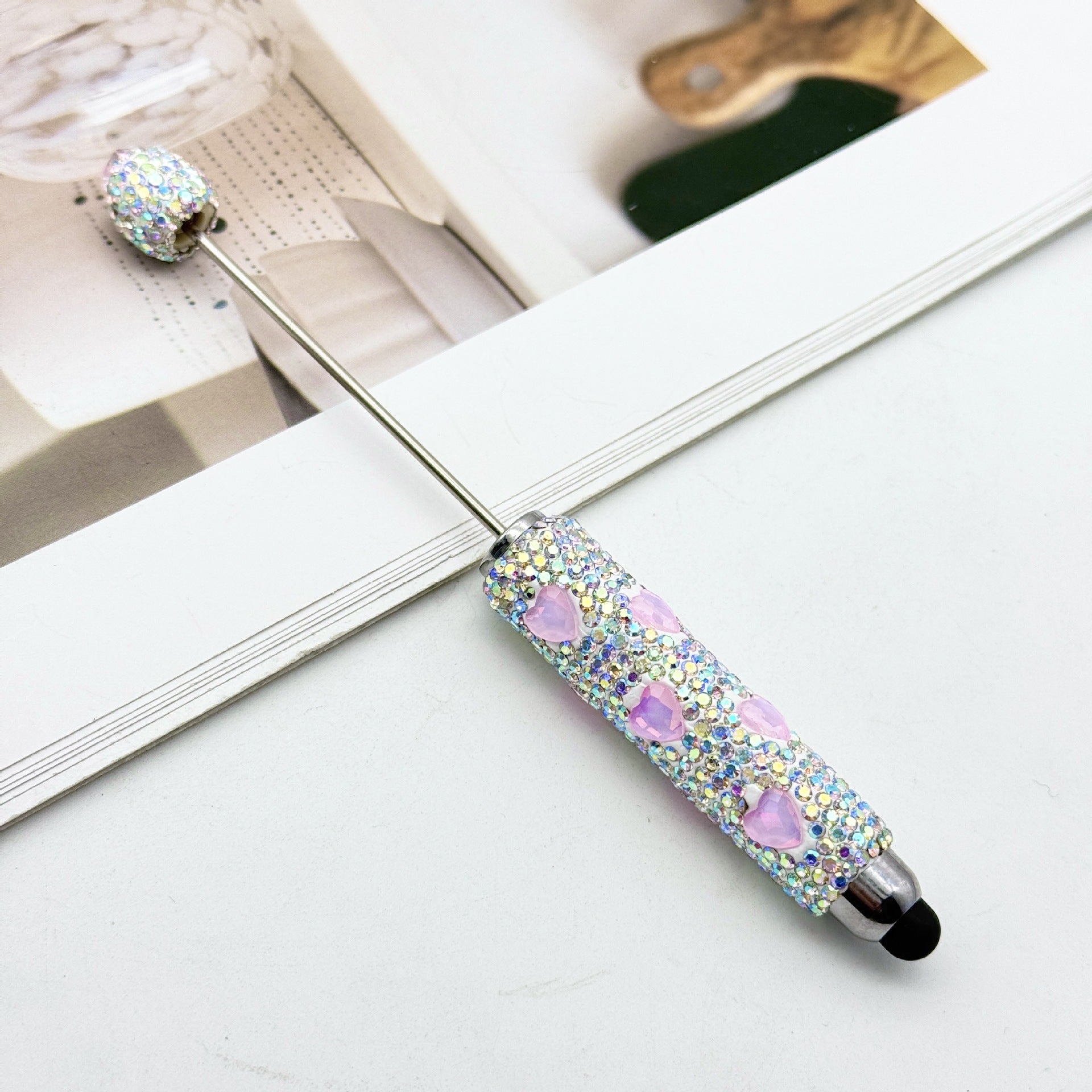 Wholesale DIY colorful full diamond touch screen pen pure handmade love bead pen