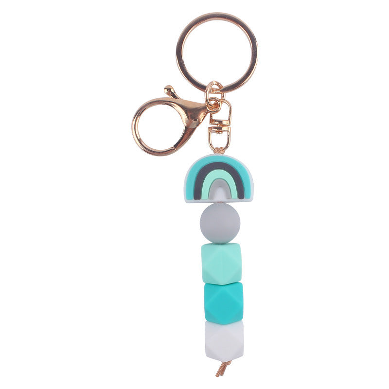 Wholesale Cartoon Rainbow Silicone Handmade Beaded Keychain