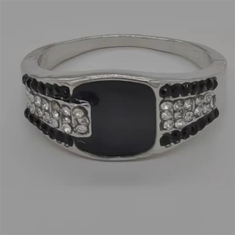 Wholesale Gold Wide Faced Black Diamond Metal Men's Rings