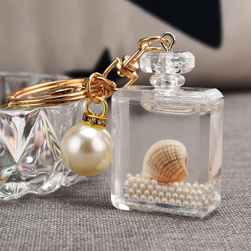 Wholesale Pearl Shell Acrylic Perfume Bottle Key Chain