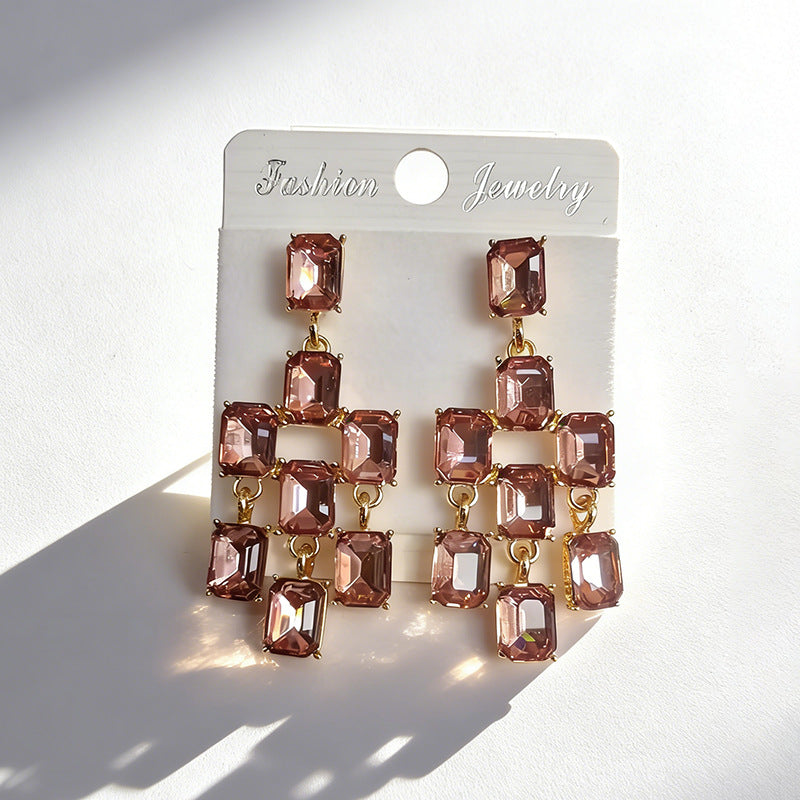 Wholesale Square rhinestone stud earrings 925 silver