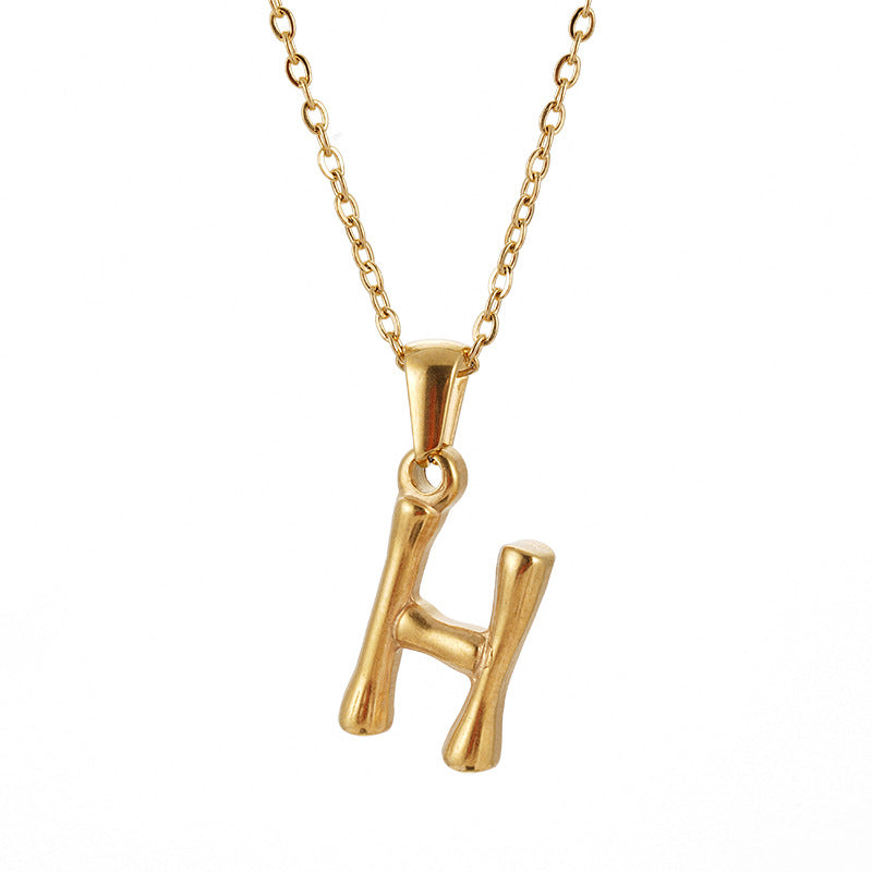 Wholesale Stainless Steel Plated 18K Bamboo Letter Necklace