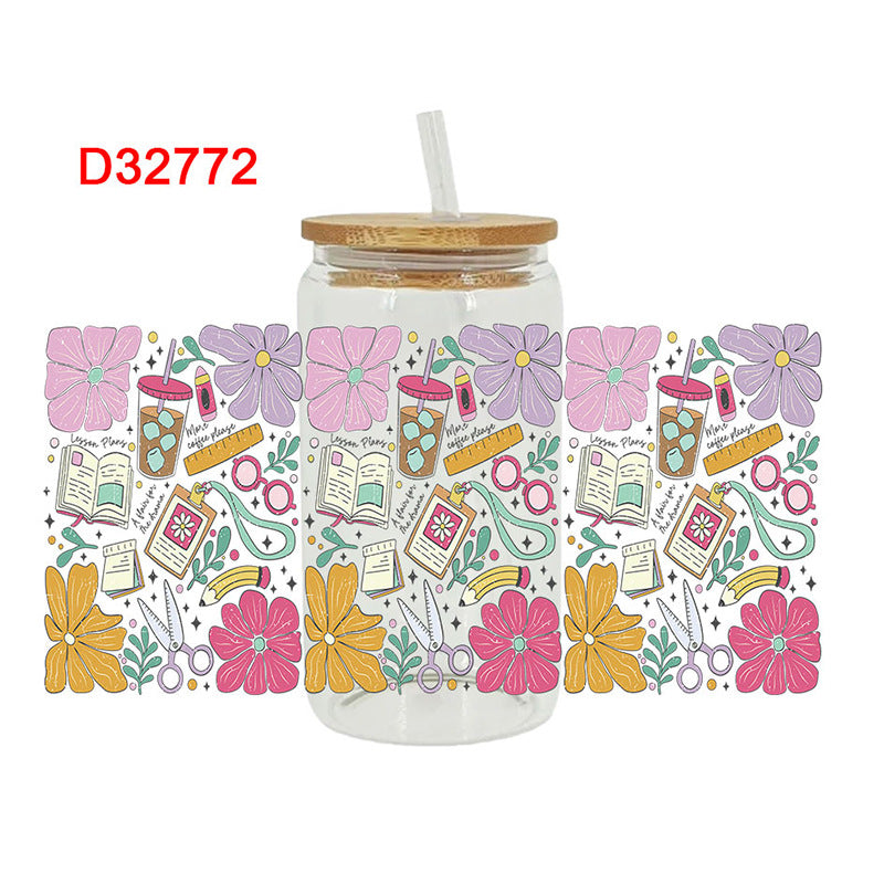 Wholesale Pink books and stationery  16oz Cup UV DTF Wraps