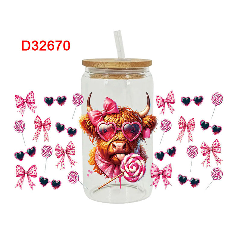Wholesale Love Bow Cow 16oz Cup UV DTF Wraps