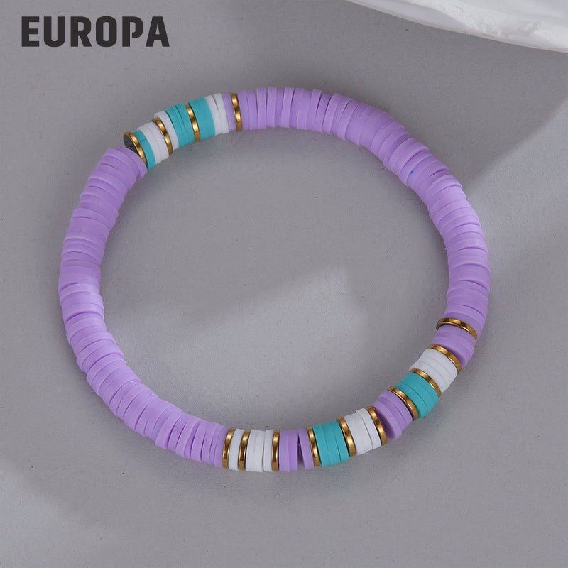 Wholesale Splicing Colorful Polymer Clay Diy Stainless Steel Bracelet