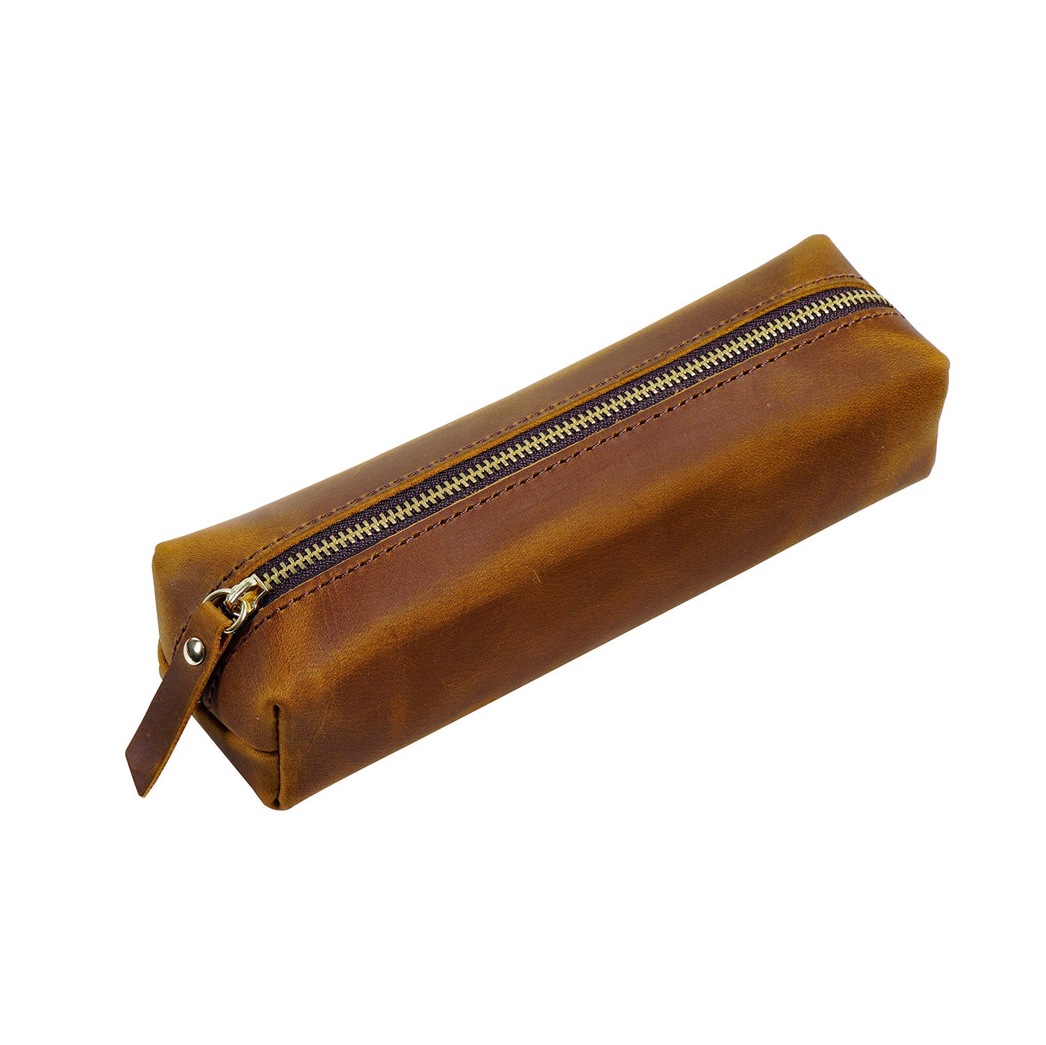 Wholesale Handmade Cowhide Pen Large Capacity Storage Bag Zipper Pen Bag