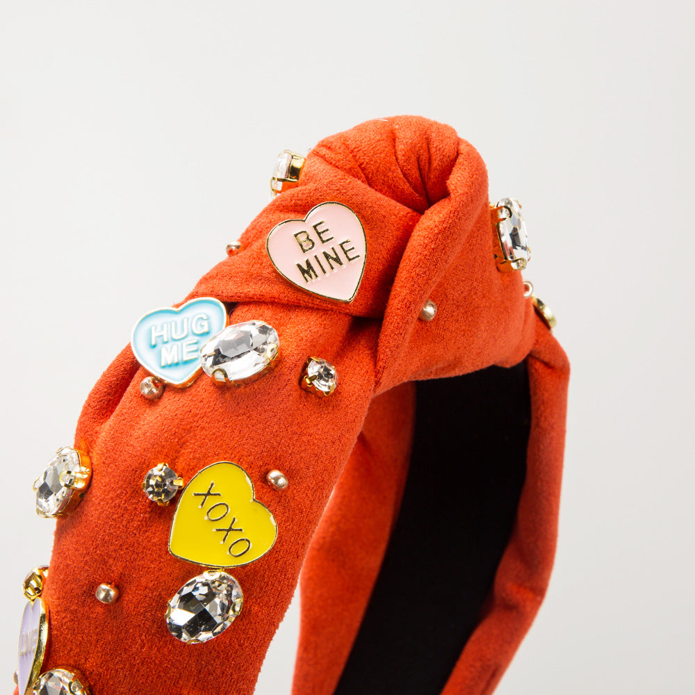 Wholesale Diamond Inlaid Love Fabric Valentine's Day Hair Bands