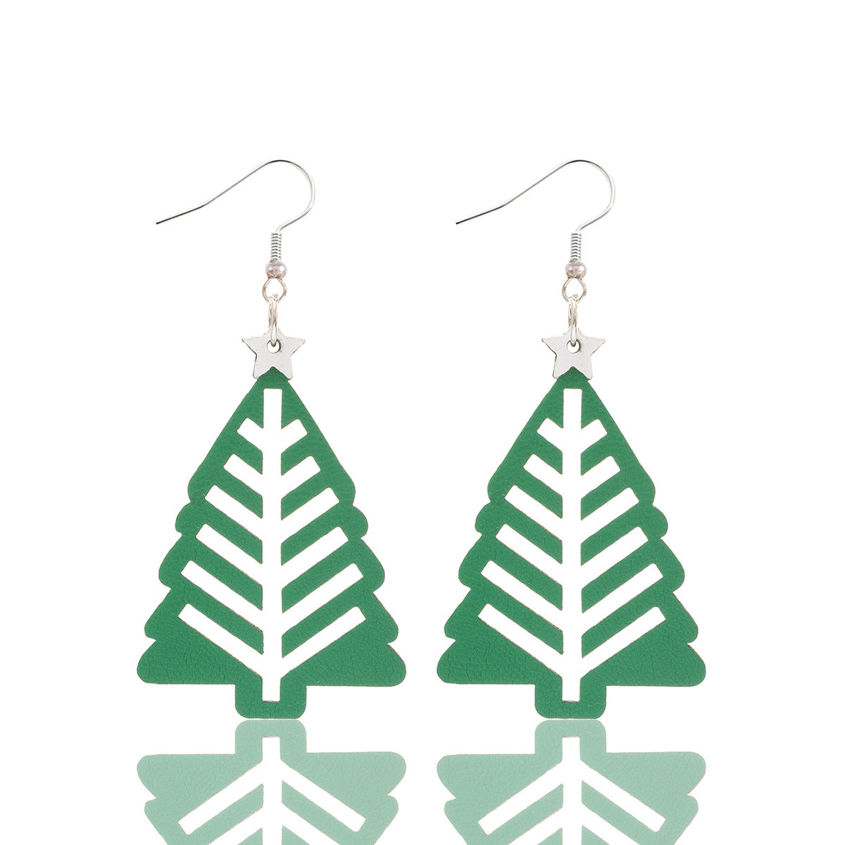 Wholesale Christmas Simple Hollow Christmas Tree Pu Leather Earrings