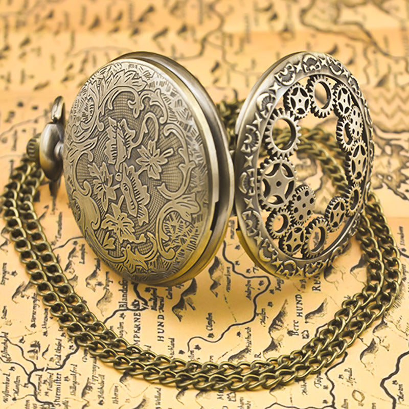 Wholesale Bronze large hollowed out patterned gear pocket watch