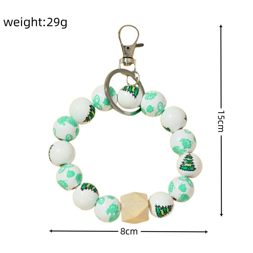 Wholesale Christmas Tree Wooden Beaded Wrist Keychain