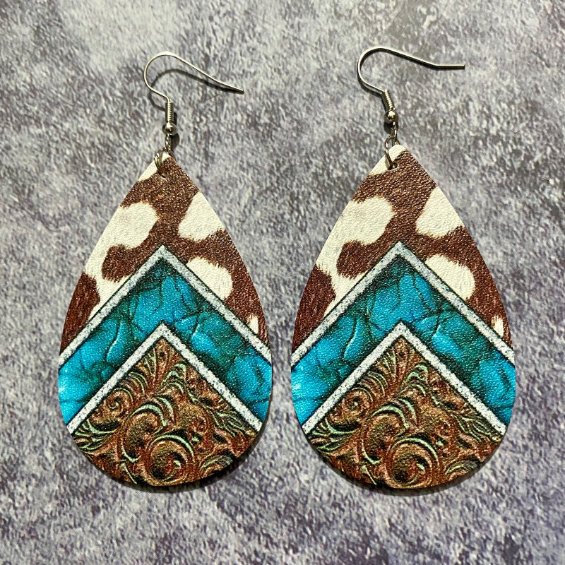 Wholesale Western Vintage Bohemian Water Drop Leather Earrings
