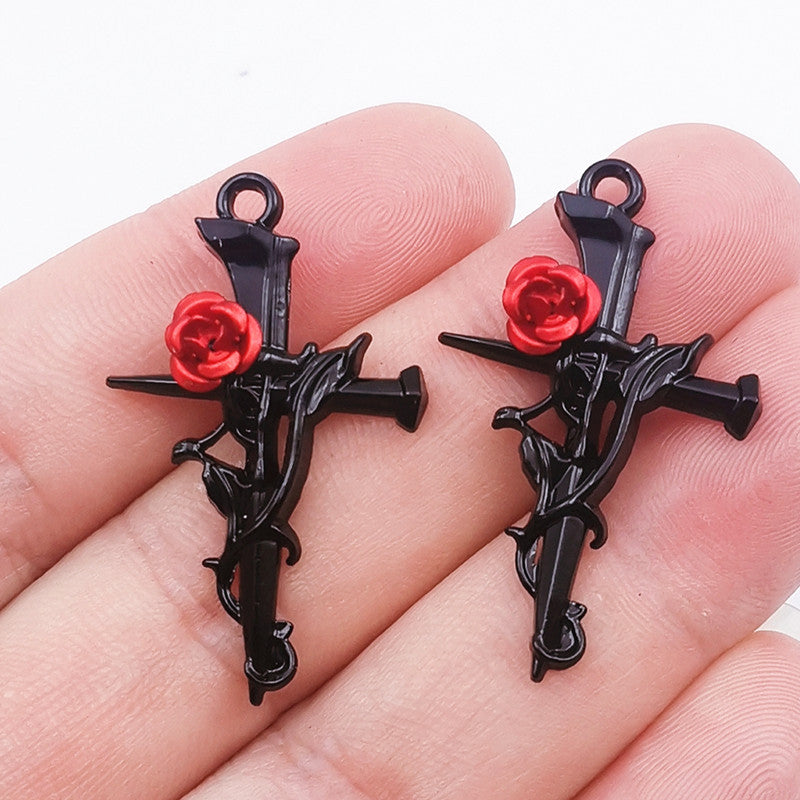 Wholesale 30PCS New Thorn Rose Cross DIY Zinc Alloy Pendant