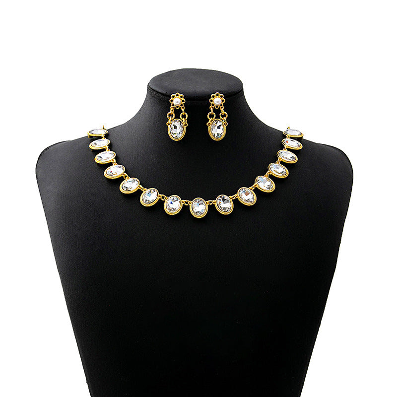 Wholesale Oval Square Jewelry Set Flowers Evening Bridal Accessories Necklace Vintage Earrings