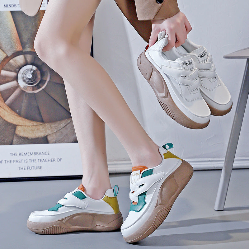 Wholesale 2023 Casual Thick Sole Increased Synthetic Leather Flat Casual Shoes