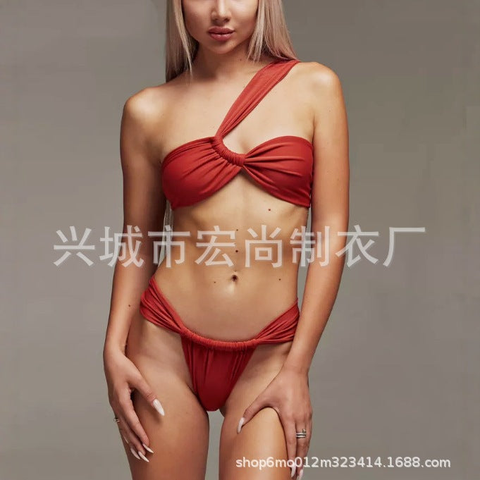 Wholesale  Split Bikini 2025Bikini One-Shoulder Swimsuit Sexy Backless Swimsuit  Large Size