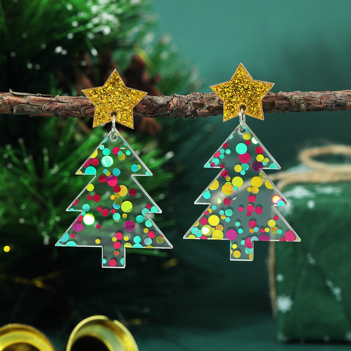 Wholesale Christmas tree earrings love acrylic Christmas ladies earrings