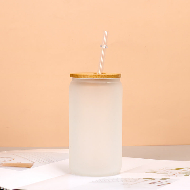 Wholesale Sublimation Mason Glass 12oz/16oz Coke Cup Cans Frosted Straws Single and Double Glass Bamboo Cover Cup