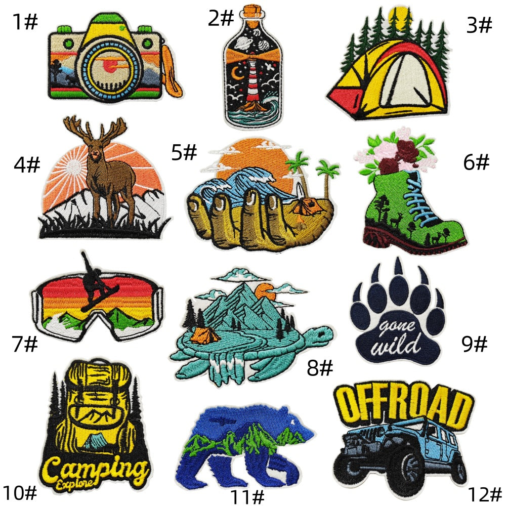 Wholesale Embroidered Patches Outdoor Camping Travel Landscape Adhesive Backing Decorative Gift
