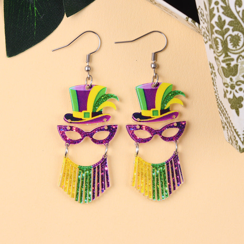 Wholesale Carnival Mask Crown Hat Acrylic Earrings