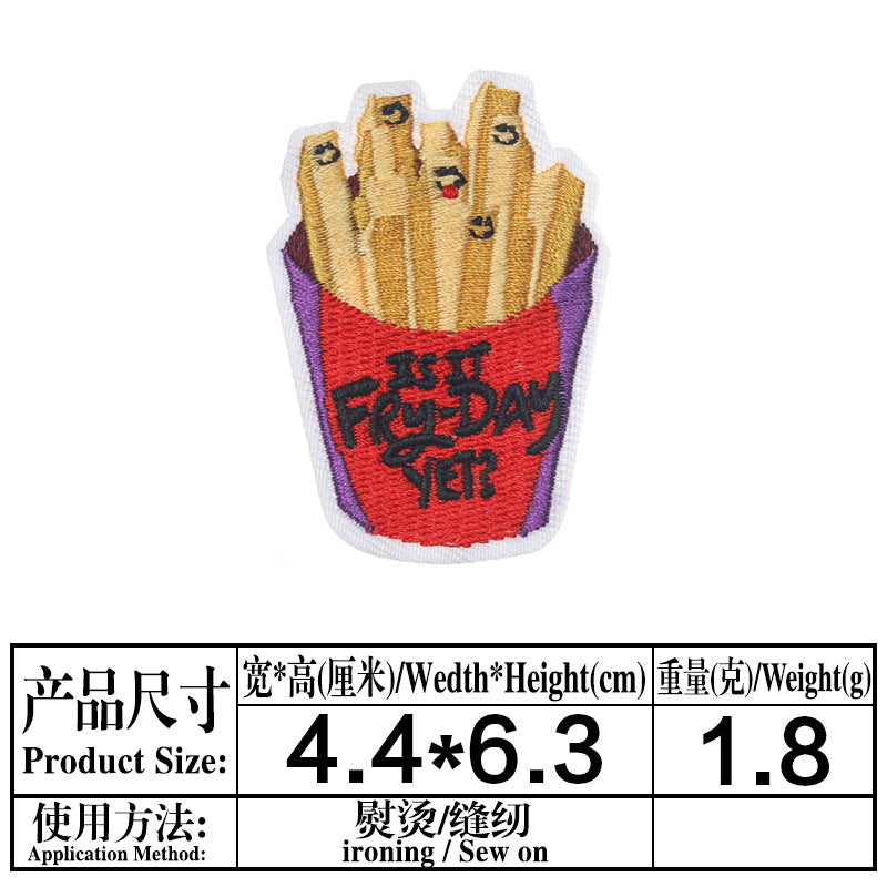 Wholesale Cloth Stickers French Fries Vase Computer Embroidery Stickers Skates Patch Stickers Garment Bag Decorative Appliques