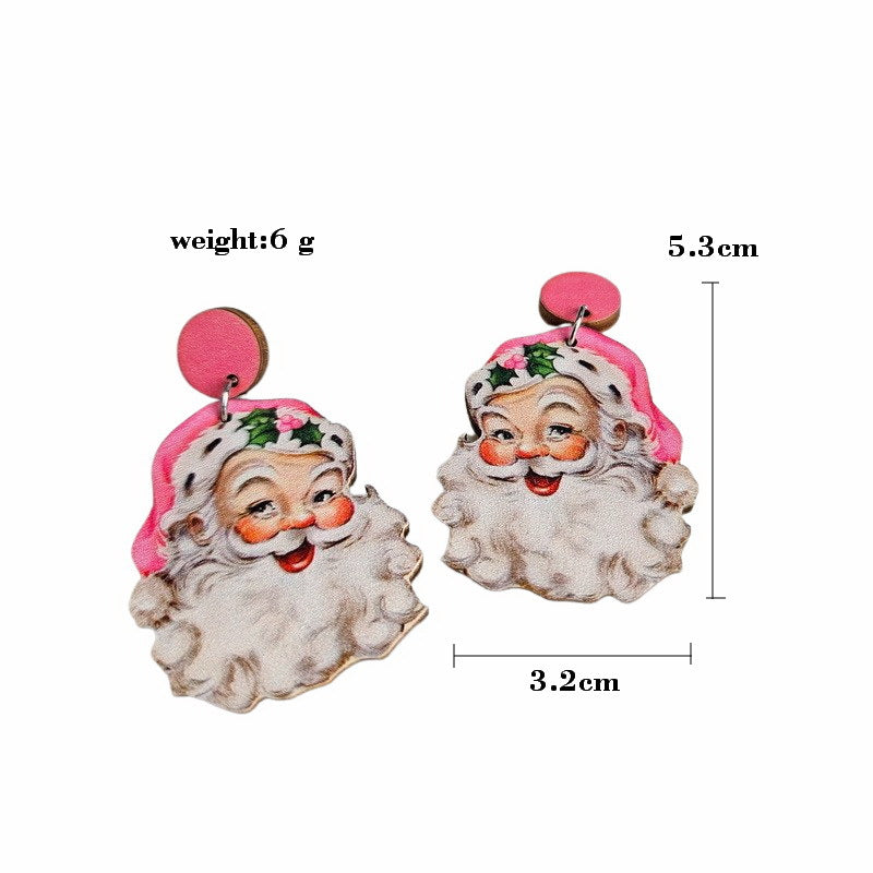 Wholesale Pink  Wooden Drop Earrings Trendy Cartoon Design Fashion Accessory For Party Gift