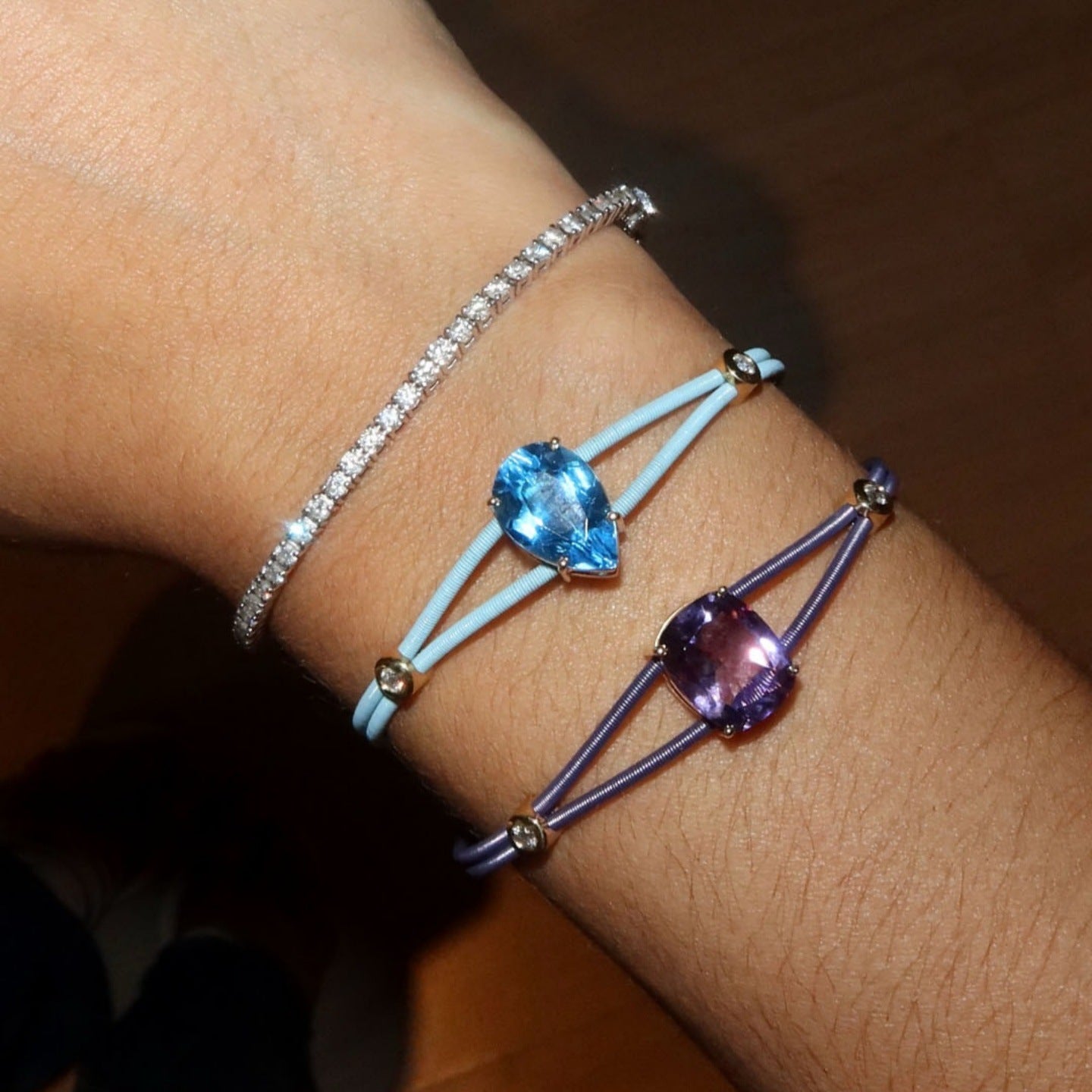 Wholesale Geometric Crystal Double Strand Elastic Bracelet For Women Everyday Fashion Accessory