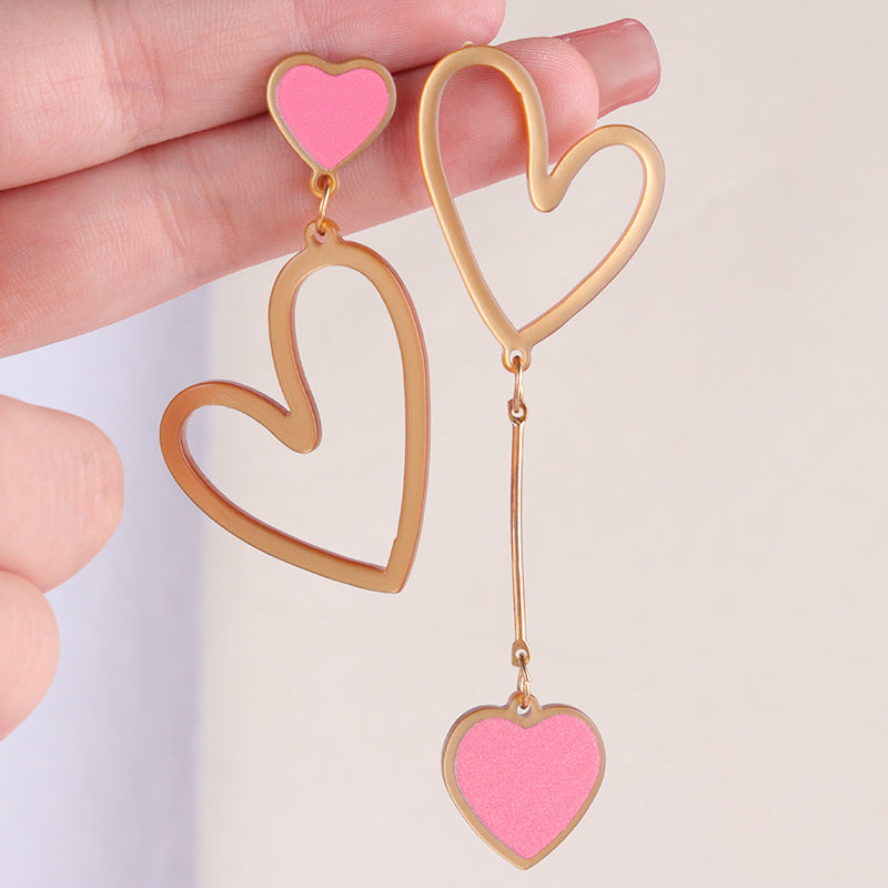Wholesale Asymmetric long triple heart Acrylic Earrings