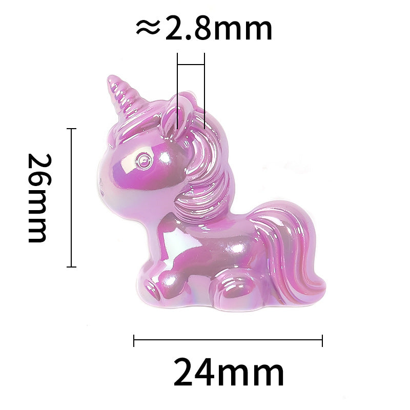 Wholesale 50pcs Acrylic Luminous Cartoon Unicorn Vertical Hole Beads