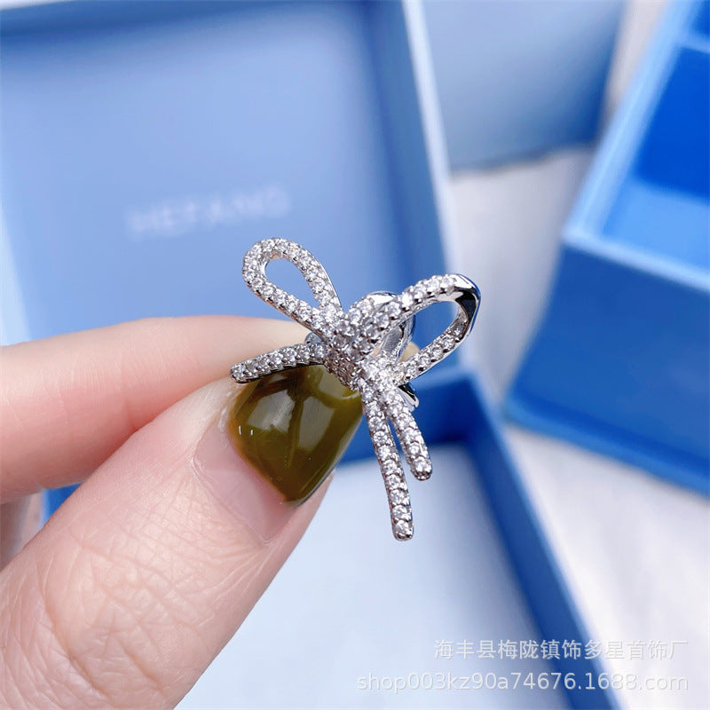 Wholesale Silver Ribbon Bow Ear Buckle Light Luxury Women's Valentine's Day Gift