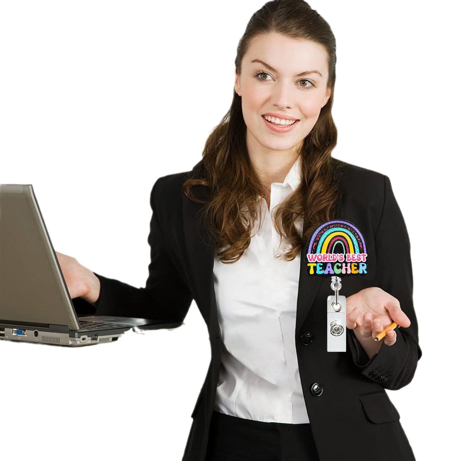 Wholesale Teacher Rainbow Acrylic Retractable Keychain