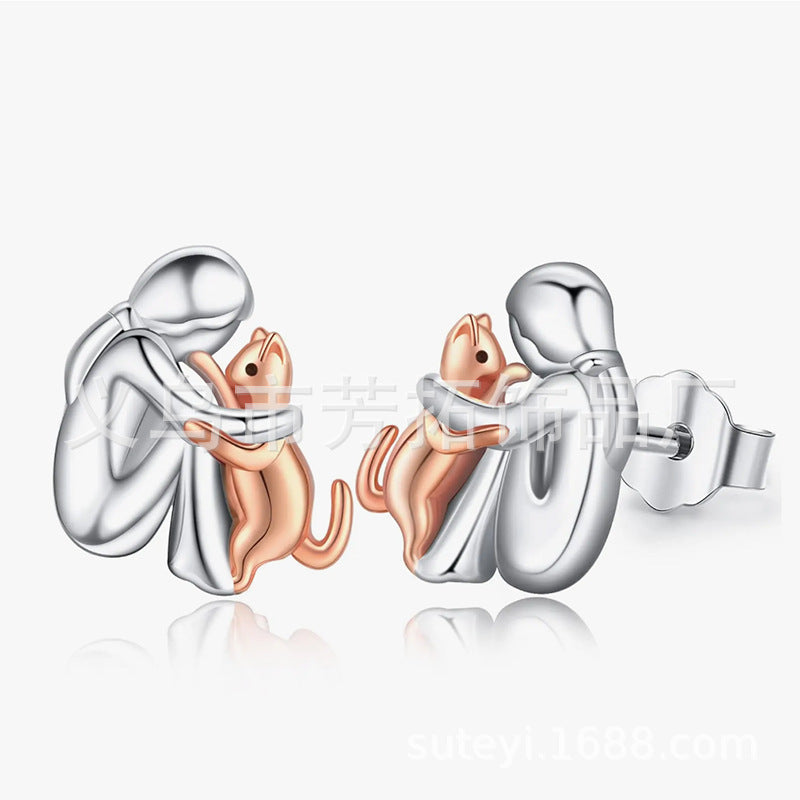 Wholesale Cute girl and dog embracing earrings