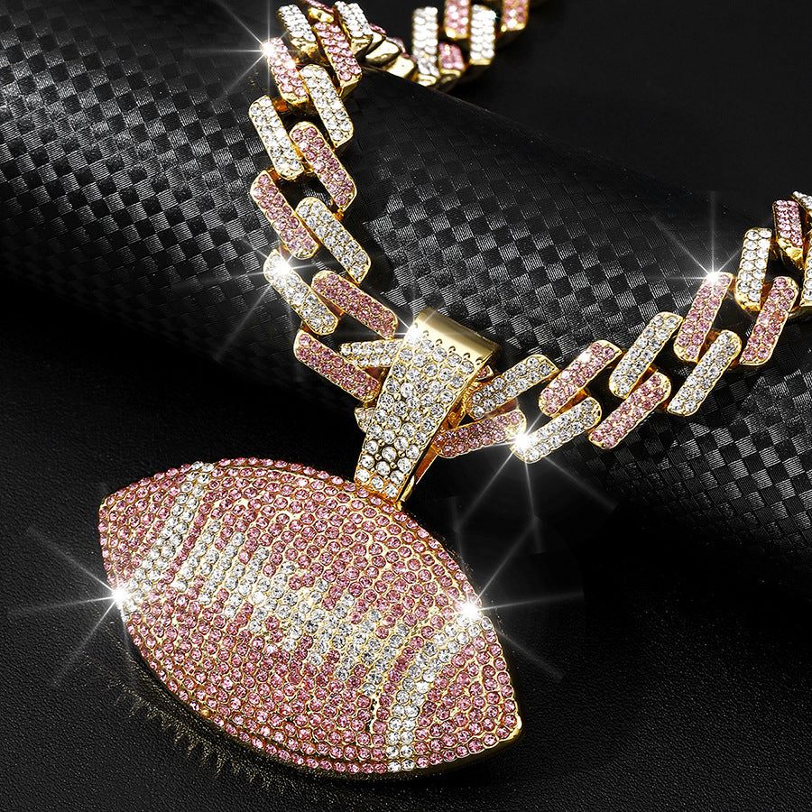 Wholesale Color Diamond Rugby Pendant Fashion Color Alloy Necklace
