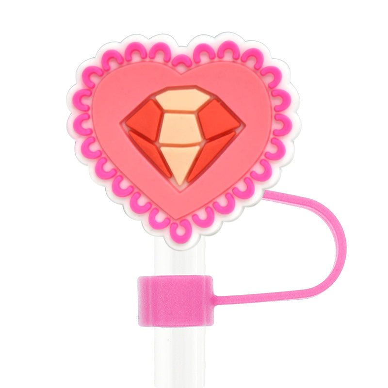 Wholesale Random 100pcs Valentine' s Day  Universal 10mm Reusable Soft Glue Straw Tube Cap