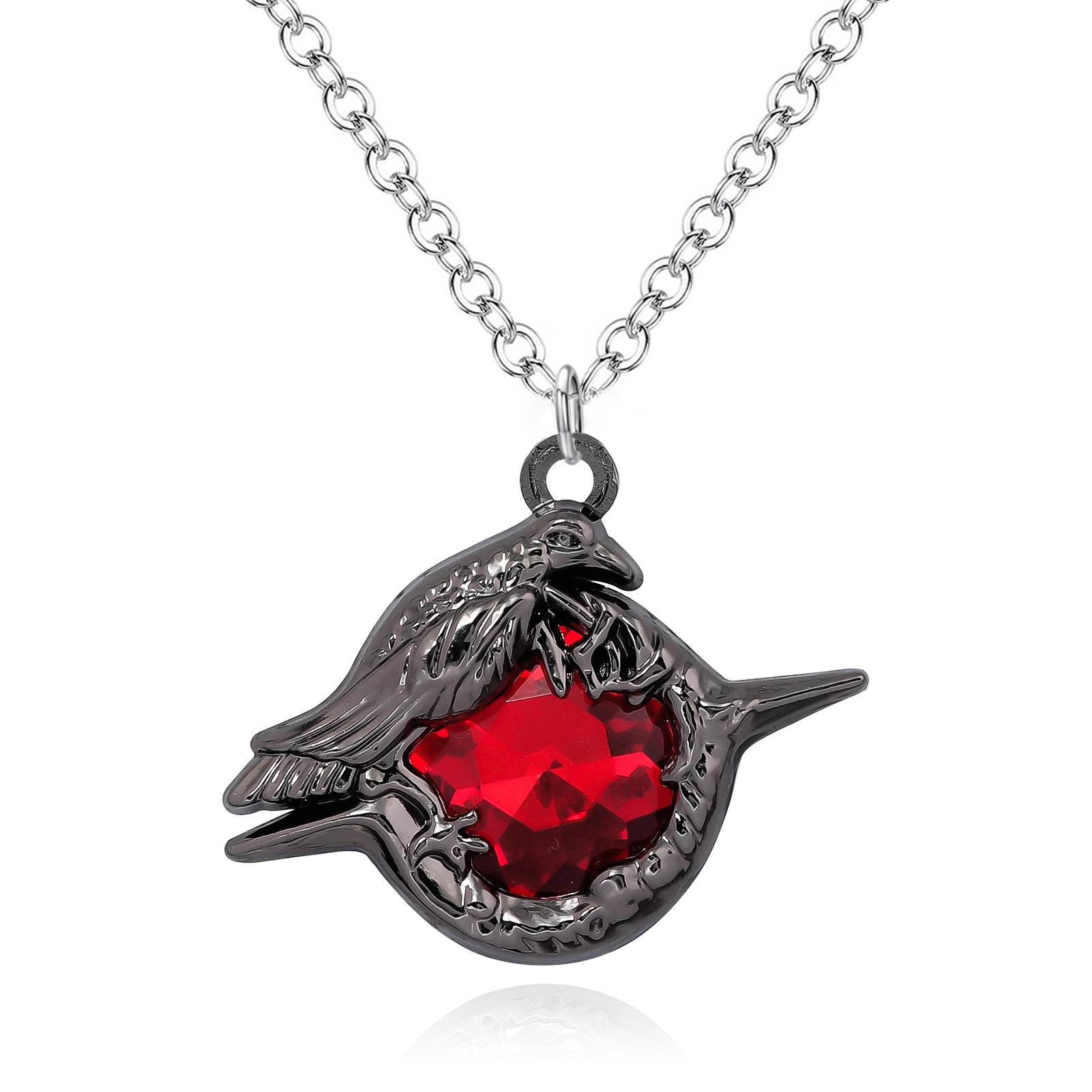 Wholesale Dark Wind Crow Retro Ruby Pendant Necklace OLY Exclusive