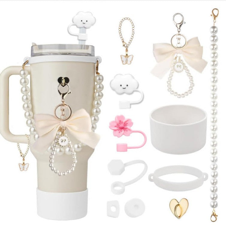 Wholesale Water cup braided hand rope thermos cup chain love hook fur ball key chain set