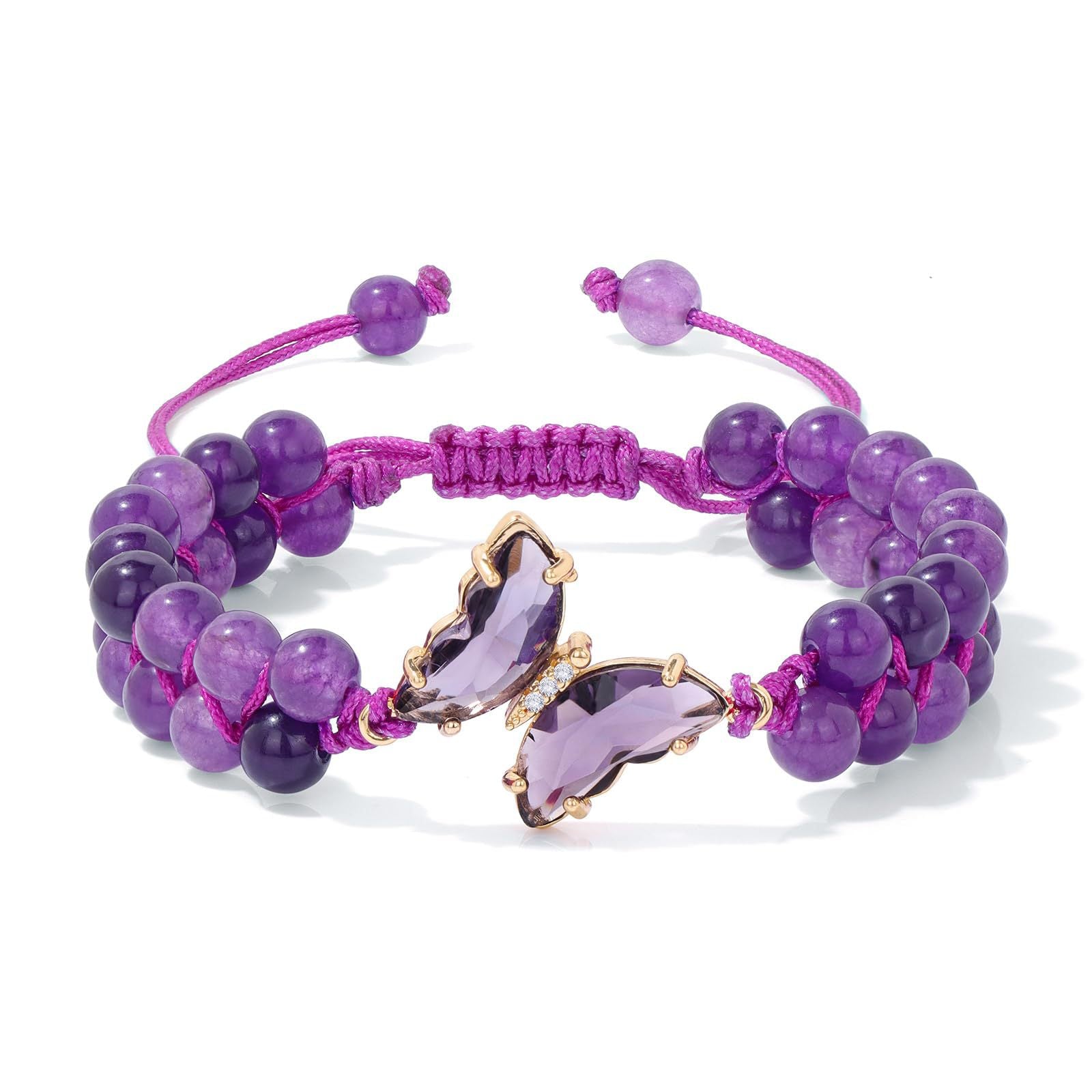 Wholesale Butterfly Double Layer Amethyst Chip Beaded Bracelet Women S Fashion Jewelry Accessory Boutique Resale Gift