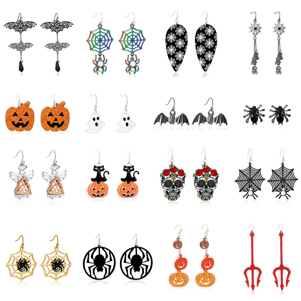Wholesale Halloween Series Funny Spider Skull Earrings