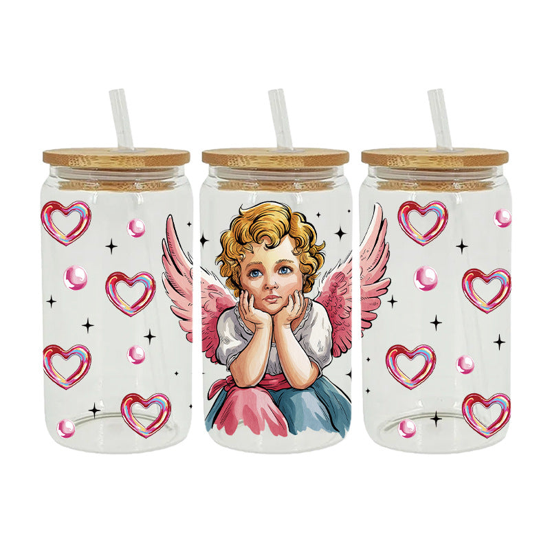 Wholesale Bow Cow Cartoon Valentine's Day 16oz Cup UV DTF Wraps