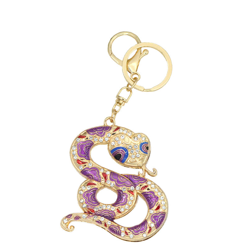 Wholesale Chinese Style Pattern Small Snake Crystal Keychain Zodiac Series Snake Backpack Pendant Alloy Rhinestone