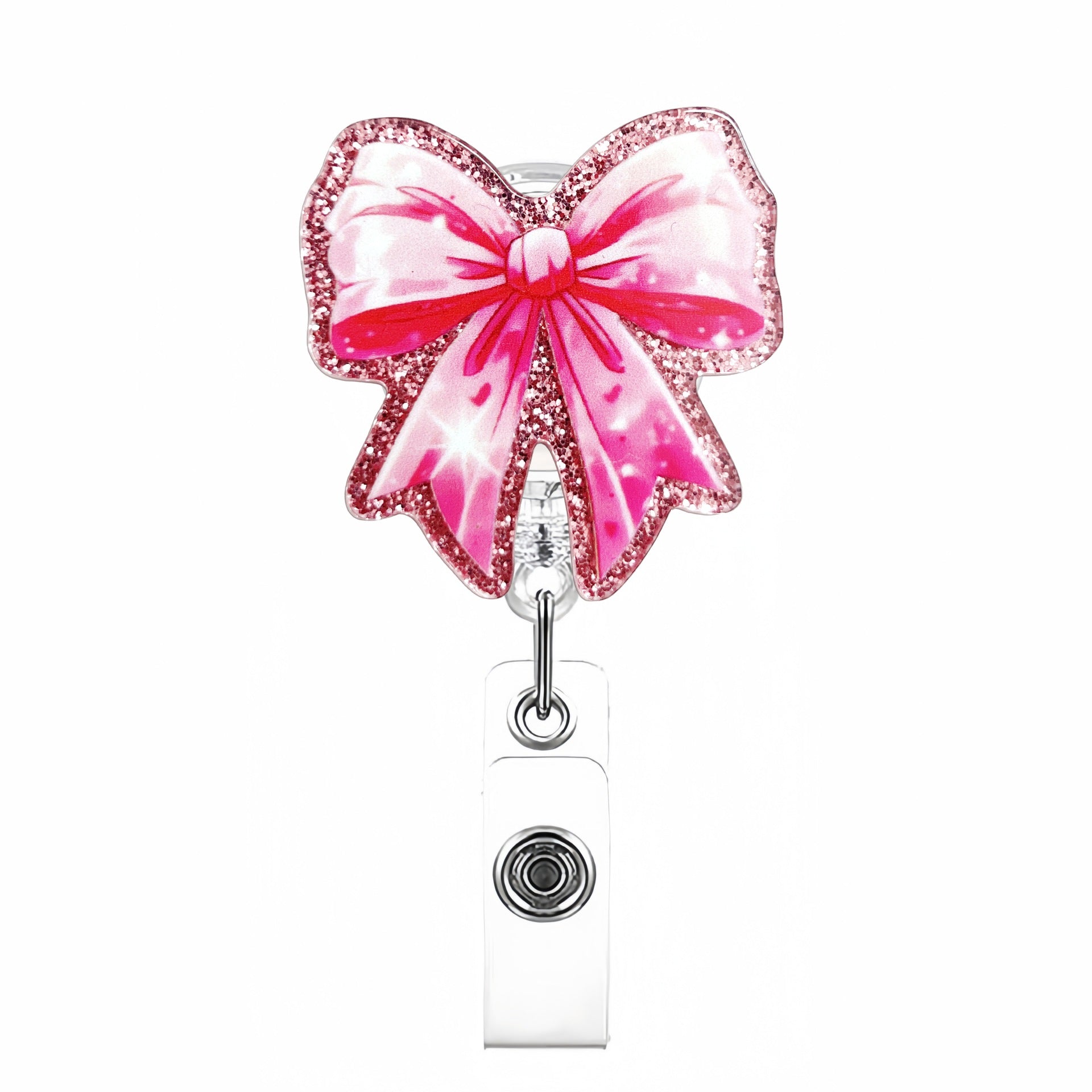 Wholesale  glitter acrylic pink bow staff doctor nurse medical student retractable chest card holder easy pull buckle