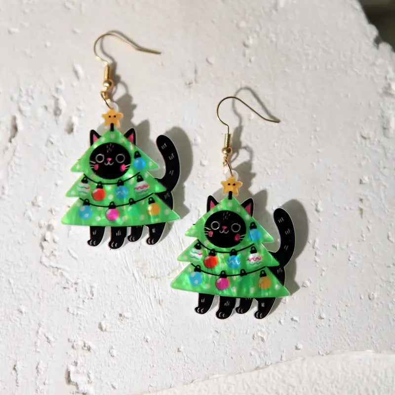 Wholesale Christmas tree cat Acrylic Earrings