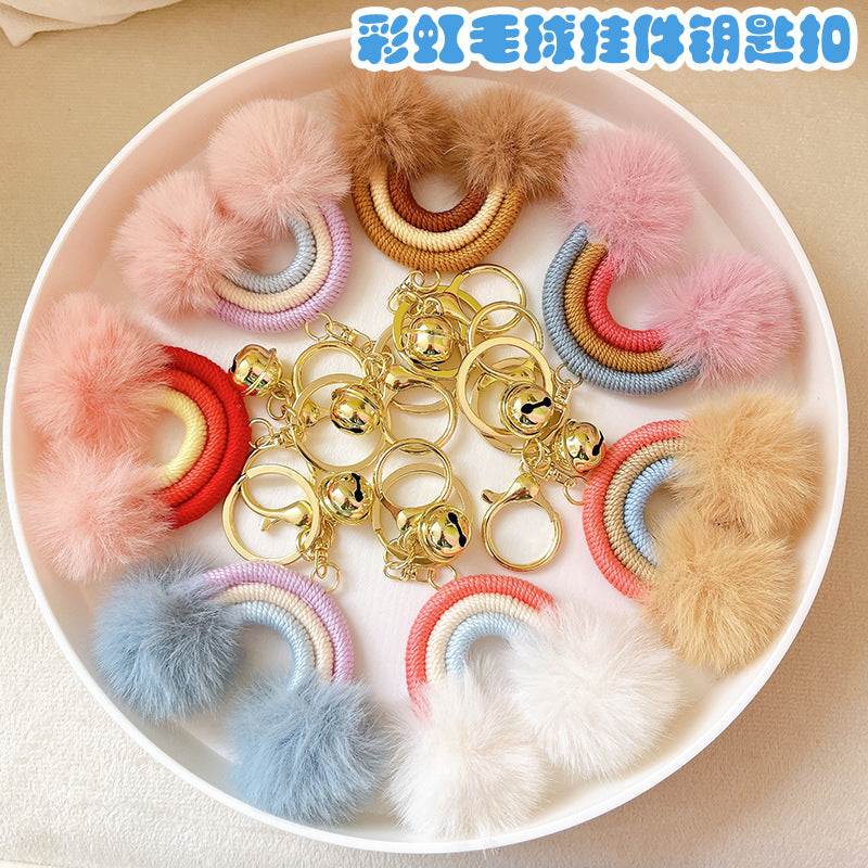 Wholesale Bohemian style creative rainbow fur ball keychain pendant
