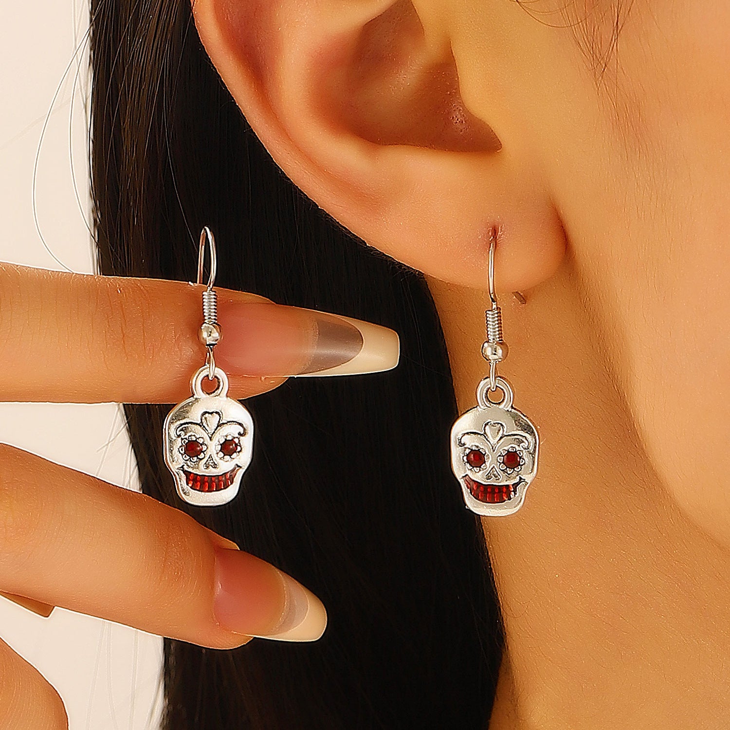 Wholesale Halloween Retro Exaggerated Gothic Horror Skull Heart Alloy Earrings