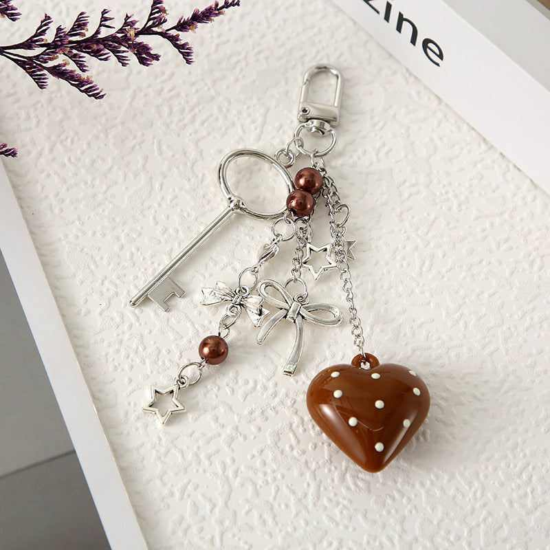 Wholesale Cute Key Pearl Bow Colorful Love Metal Keychain