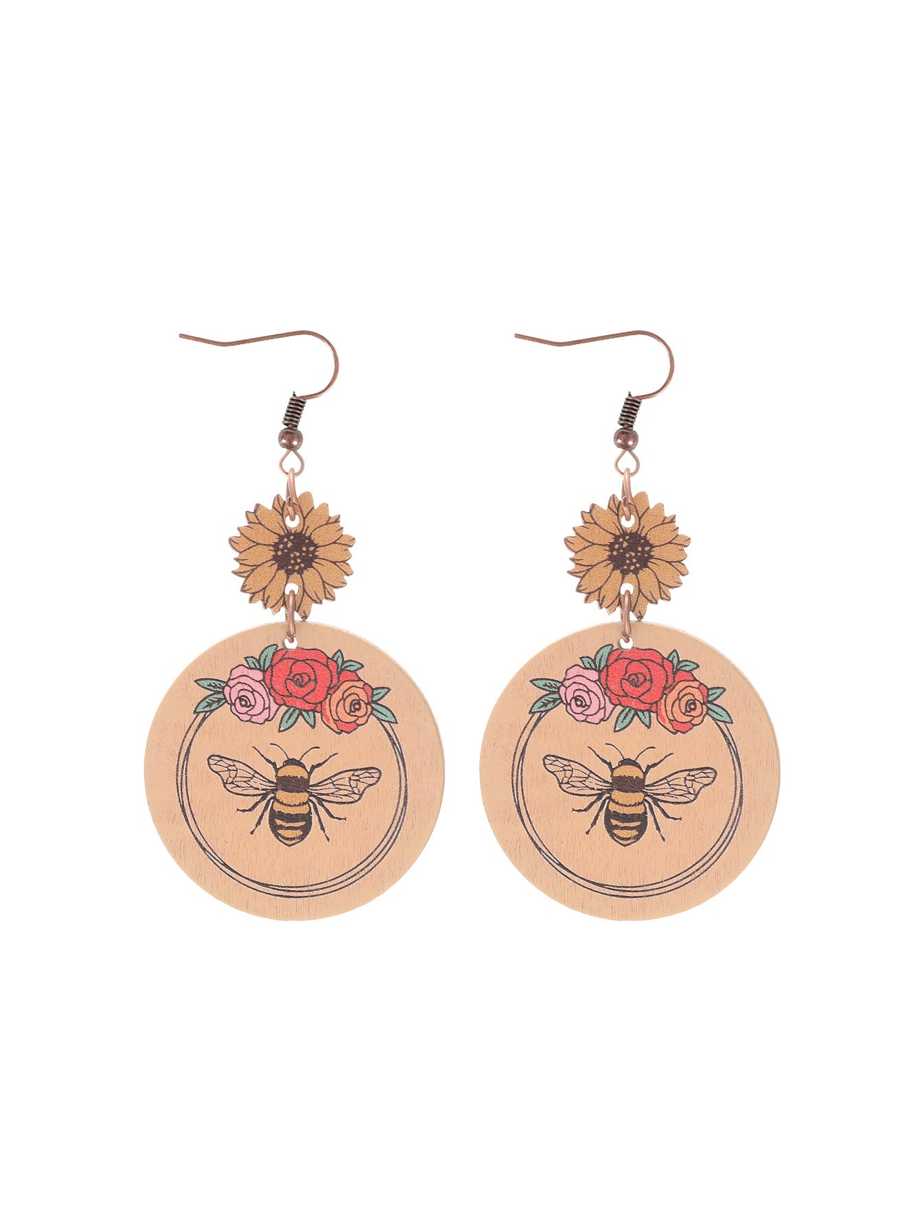 Wholesale Western Style Butterfly Bee Flower Pattern Wooden Earrings
