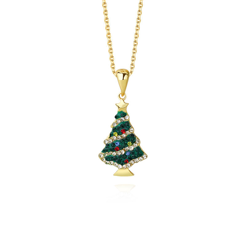 Wholesale S925 Sterling Silver Colorfuled Zircon Christmas Tree Necklace