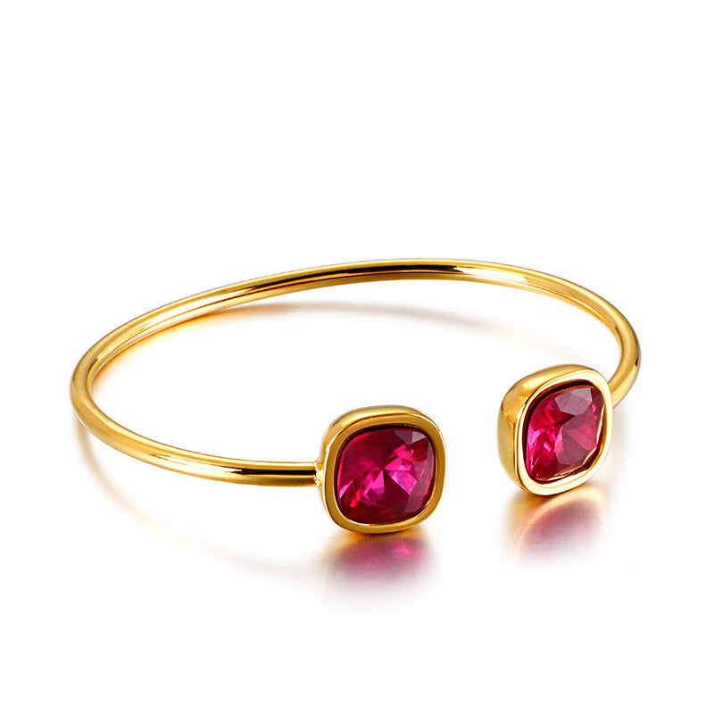 Wholesale Fashion Square Opening Hollow Stainless Steel Temperament Glass High-end Hand Accessories