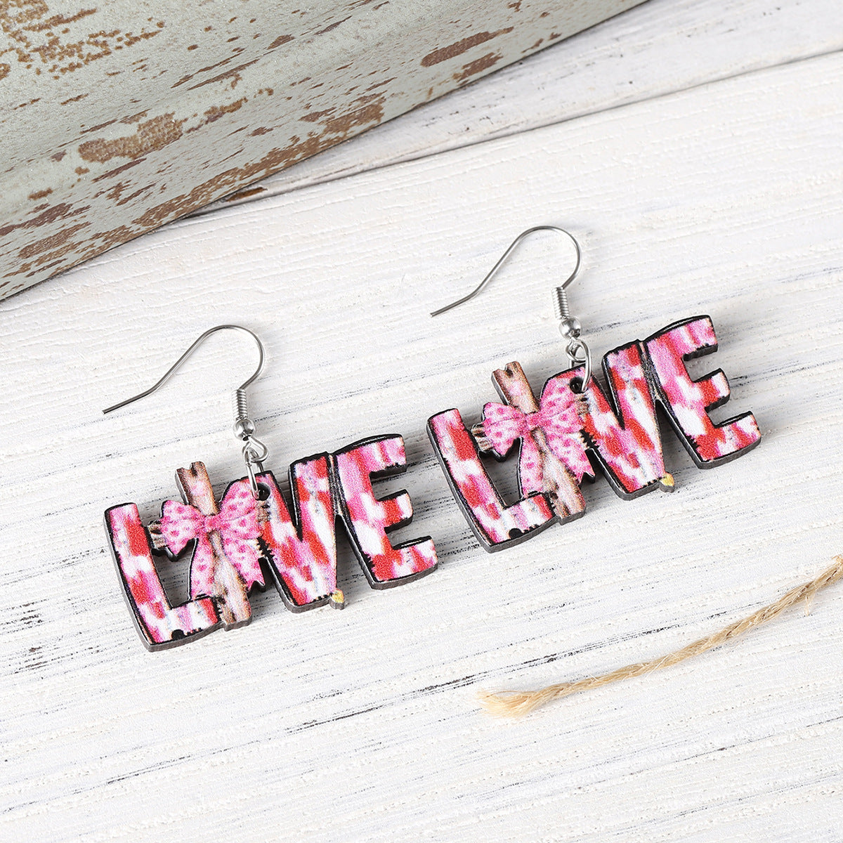 Wholesale Painted Bow Cross Love Pendant Earrings Double-Sided Earrings