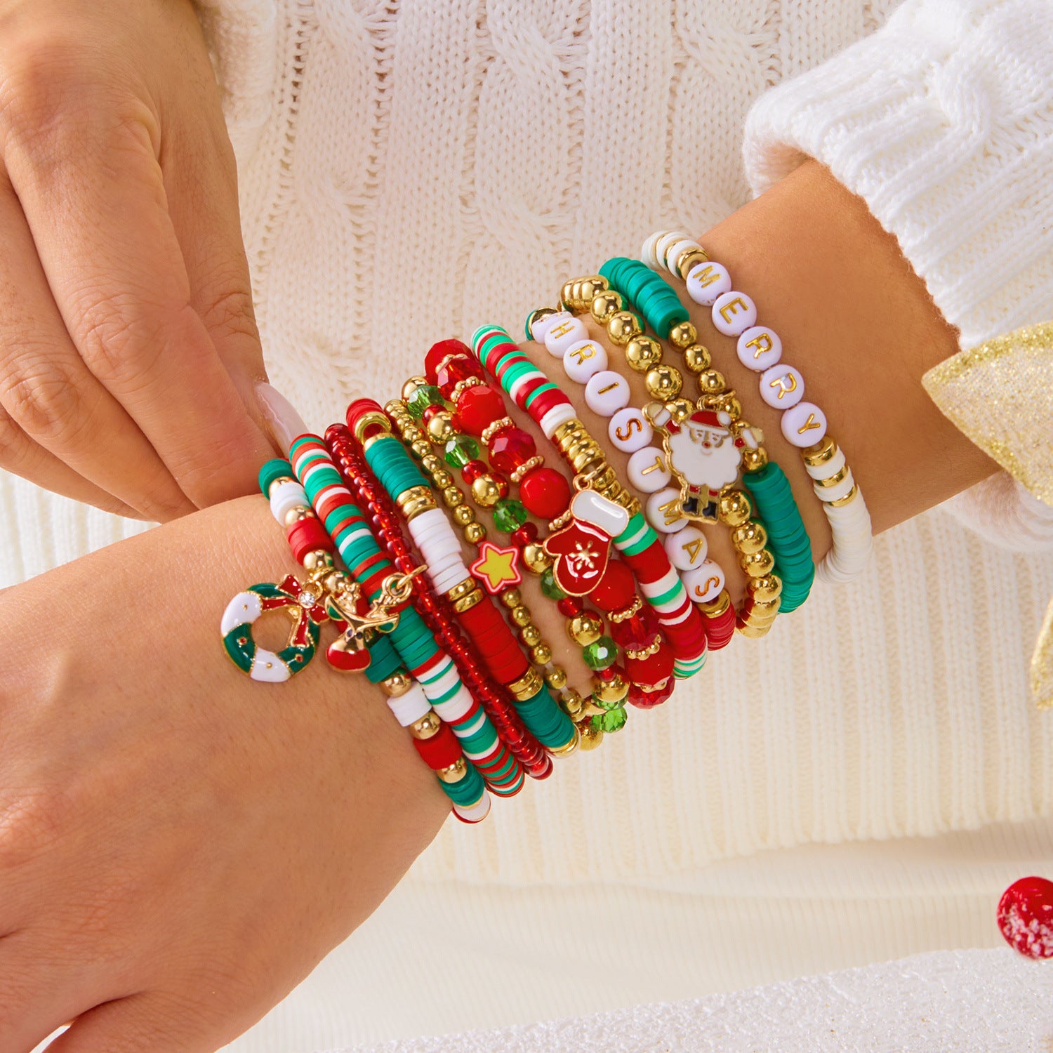 Wholesale Christmas polymer clay crystal Clay Bead bracelet