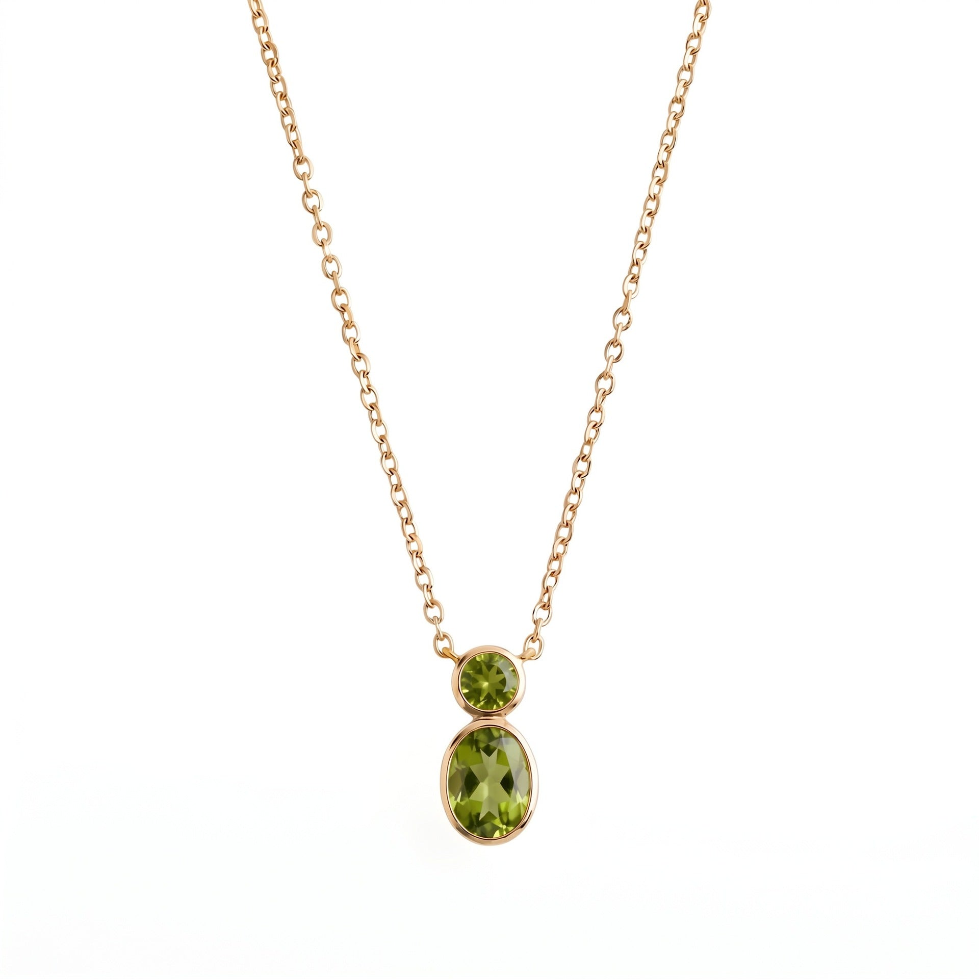 Wholesale Minimalist Gourd Pendant Necklace Double Stone Bezel Set Natural Stone Gold Bead Stainless Steel Collarbone Chain Jewelry Accessory